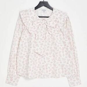Neon Rose Ditzy Rose Print Ribbon Bow Blouse XS